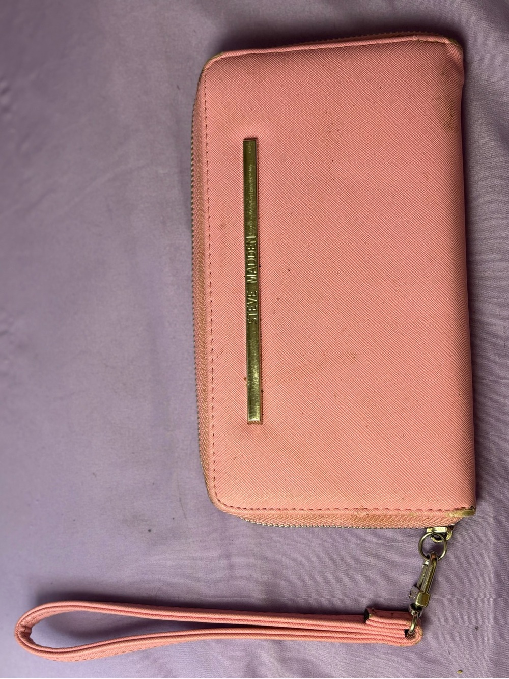 Steve Madden Pink Zip-Around Wristlet Wallet with Gold Bar